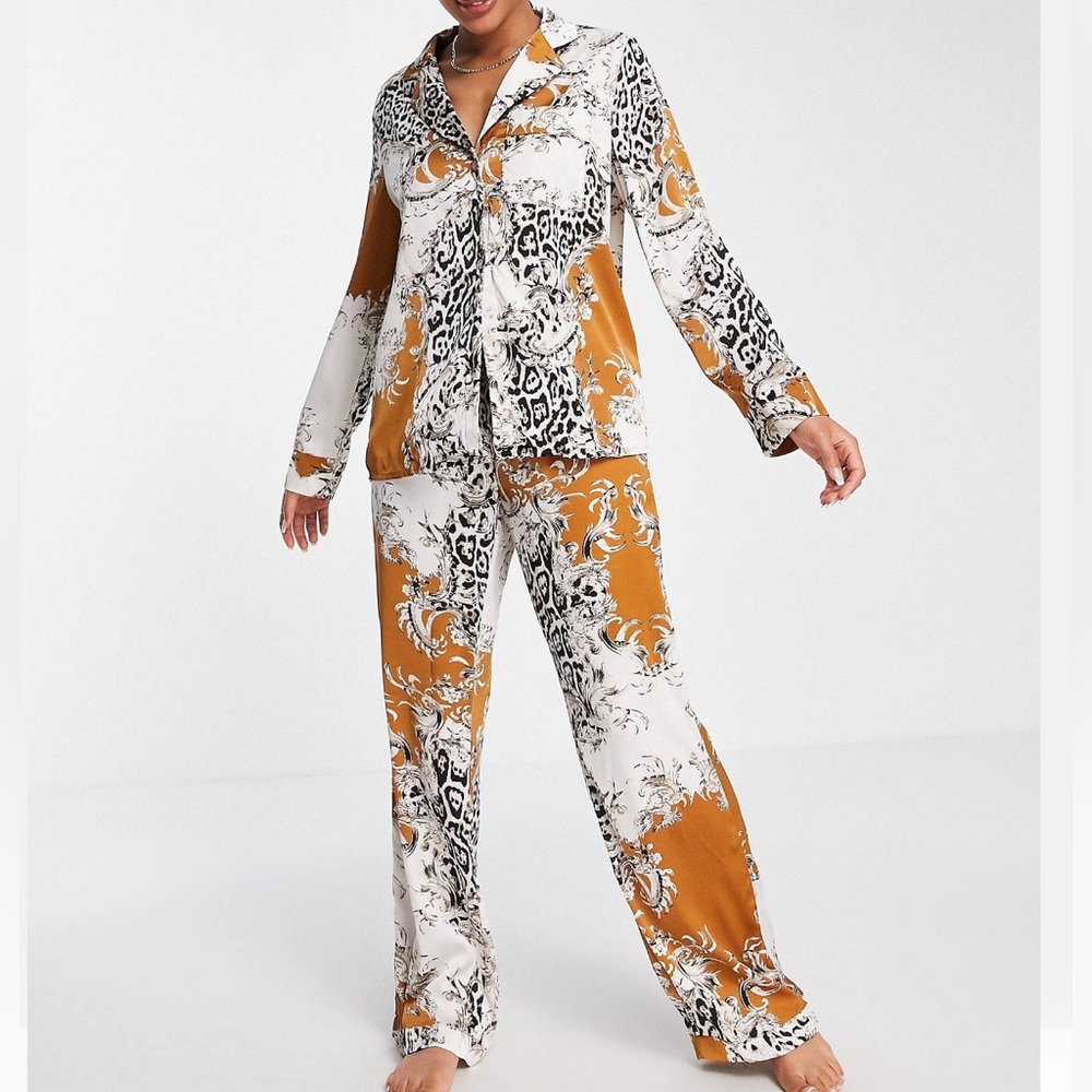 Missguided Contrast Leopard Print Satin Pajama Set